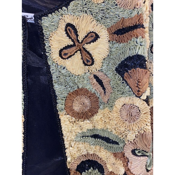 Silk Cocktail Jacket Life & Style Broquet Sequin Beaded Black Gold Olive India - Picture 11 of 16